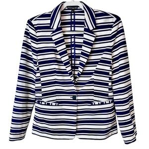 Express Navy Blue & White Striped One Button‎ Blazer Sz M